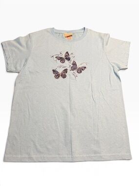 Vintage Top Stitch Light Blue Women’s Butterfly Graphic Tee